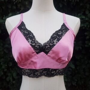 Vintage Gold Label Victorias Secret Pink Satin Lace Babydoll Crop Top Womens S